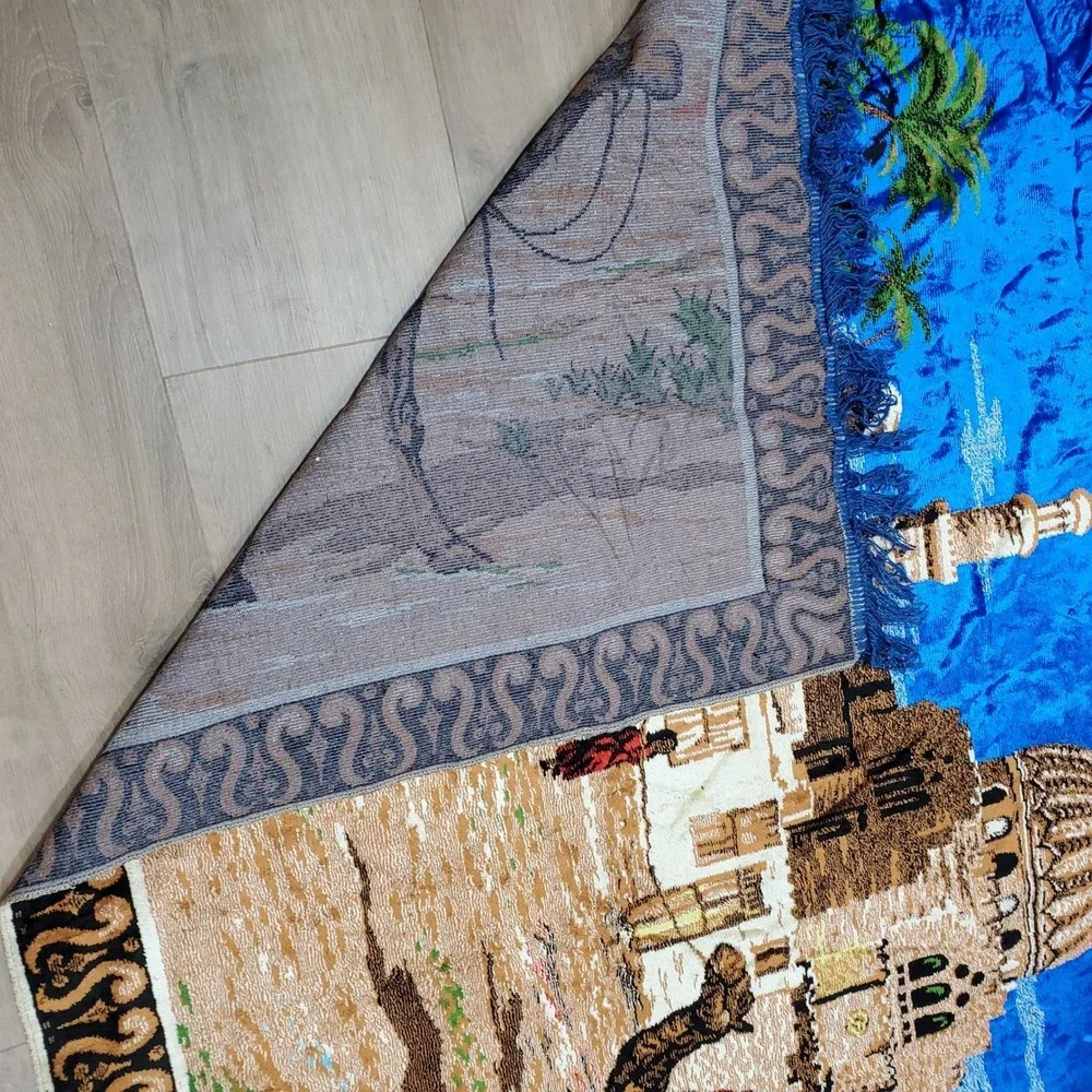 Vintage Camel Caravan Tapestry  68 X 48 Wall Hanging Mosque Desert Scene Velvet‎